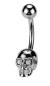 Preview: Totenkopf Titan Bauchnabelpiercing mit Zirkonia Augen – 14G 1,6 x 10 mm