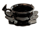Preview: Killstar Keramik Skulptur Teetasse mit Unterteller Set dunkler Schmetterling 3D in schwarz