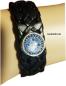 Preview: Runen Futhark Vikings Snap Lederarmband Schwarz mit Glascabochon