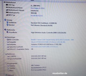 ACER Aspire E1-571G-53238G1TMNKS |4GB RAM | 500 HDD | Notebook mit 15,6 Zoll Display | Intel Core™ i5 |  Schwarz