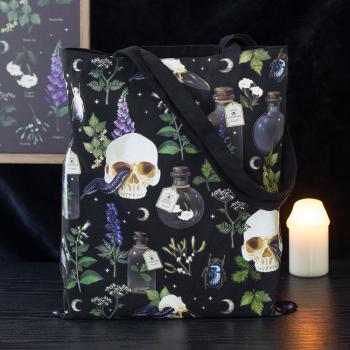 Tragetasche Gift und Ranken Totenkopf Alchemie Schwarz