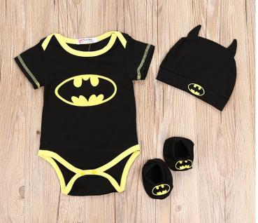 Batman Motiv Baby Set - 3 Teile Body Mütze und Schuhe