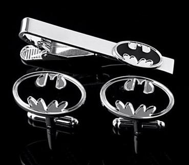 Batman Motiv Krawatten Clip mit Manschettenknöpfen als Set - Silber/Schwarz