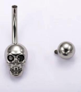 Totenkopf Titan Bauchnabelpiercing mit Zirkonia Augen – 14G 1,6 x 10 mm