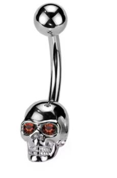 Totenkopf Titan Bauchnabelpiercing mit Zirkonia Augen – 14G 1,6 x 10 mm