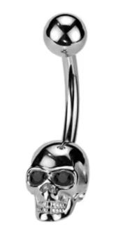Totenkopf Titan Bauchnabelpiercing mit Zirkonia Augen – 14G 1,6 x 10 mm