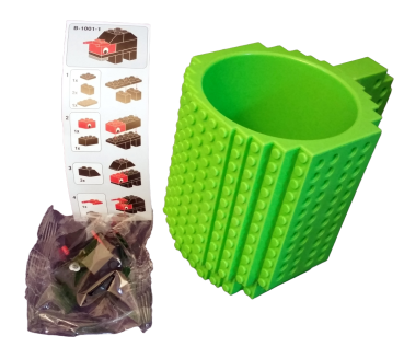 Trinkbecher - Kaffeebecher 3D Bausteine DIY - 350 ml Neon Grün