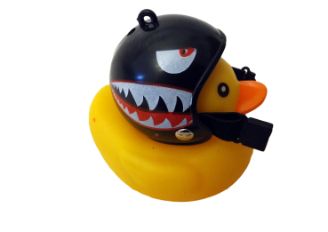 Biker Badeente mit Dämon Helm und Licht Deko Entchen Fahrrad - Bike