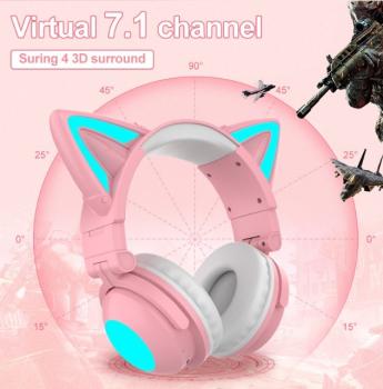 Bluetooth-Kopfhörer, Katzen Ohren LED Wireless Gaming Headset Kopfhörer für Smartphones/Laptop/Tablet