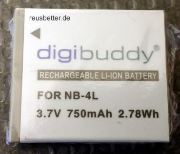Canon NB-4L Kamera Akku | digibuddy Li-ion Batterie | 3.7V | 750mAh