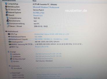 Clevo M665S Notebook Intel Cel.1.6 GHz incl Tasche und Software 15,4 Zoll WXGA
