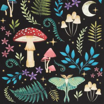 Preview: Dark Forest Schultertasche Giftpilze Pflanzen Schwarz