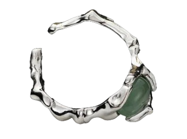 Elbenring Waldring 925 Silber Äste mit grünem Jadestein verstellbar