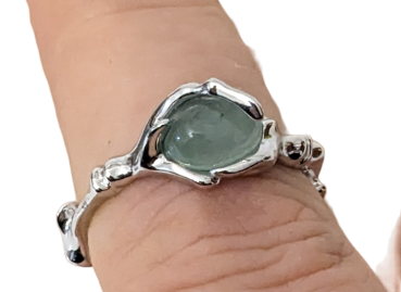 Elbenring Waldring 925 Silber Äste mit grünem Jadestein verstellbar