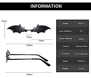 Fledermaus Vampir Sonnenbrille Gothic Brille Unisex Schwarz