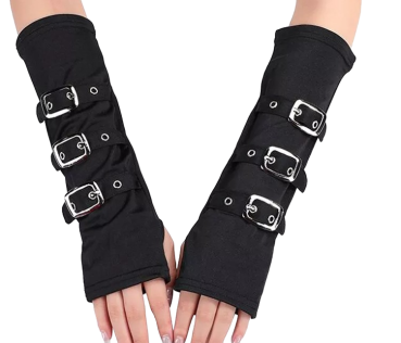 Fingerlose Handschuhe Stulpen schwarz mit Schnallen Gothic,Cyber Festival