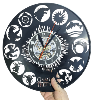 Wanduhr Vinyl Schallplatte Game of Thornes Häuser Wappen Upcycling
