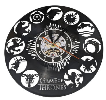 Wanduhr Vinyl Schallplatte Game of Thornes Häuser Wappen Upcycling