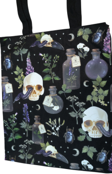 Tragetasche Gift und Ranken Totenkopf Alchemie Schwarz
