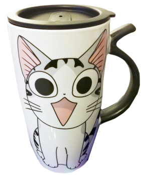 Hochwertiger Cartoon Nemu Neko Keramikbecher mit ToGo Deckel Anime Tee-Kaffee Thermobecher