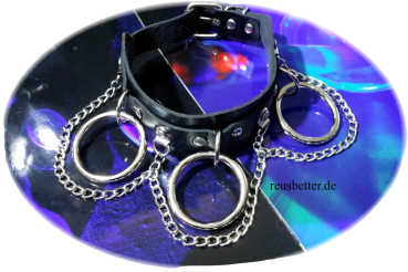 Kunstleder Halsband | Gothic - Harajuku mit O-Ringen und Ketten | Schwarz