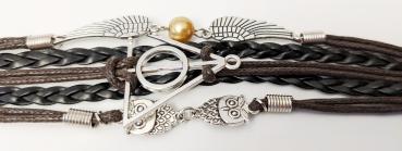 HARRY POTTER Leder Armband Infinity Schnatz Schwarz Silber