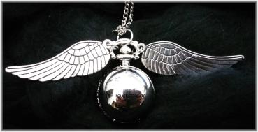 Harry Potter Snitch Quidditch Kette mit Uhr Goldener Schnatz Metall - Silber