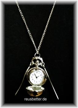 Harry Potter Snitch Quidditch Kette mit Uhr Goldener Schnatz Metall - Silber
