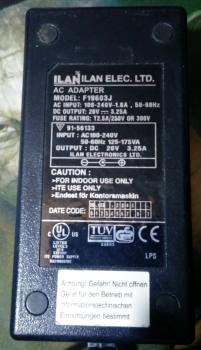 ILAN ELEC.LTD AC Adapter F19603J DC 20V -3.25A Notebook Netzteil