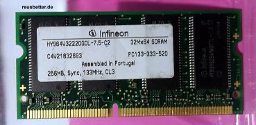 Infineon 256MB PC133 CL3 SO-DIMM SDRAM 144 Pin - HYS64V32220GDL-7.5-C2 Laptop RAM