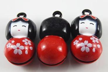 Japanische Geisha Püppchen Glöckchen Schelle Rot Schwarz