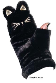 Fingerlose Damen Klapphandschuhe シ Süße Katzen シ Webpelz