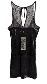 Killstar Obsidian Lounge-Kleid Pannesamt und Spitzeneinsätze