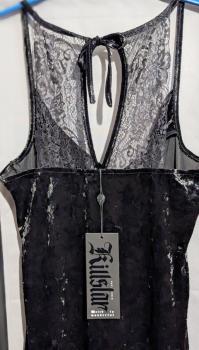 Killstar Obsidian Lounge-Kleid Pannesamt und Spitzeneinsätze