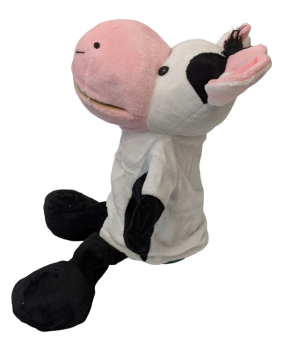 Handspielpuppe Kuh Handpuppe mit Klappmaul weiß-schwarz