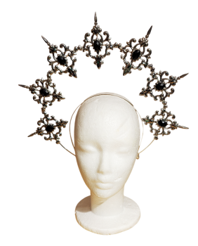 LaVenty Krone Schwarz Glas Kristall Steine Gothic Halo Krone Halo Haarreif Sonne Haarreif