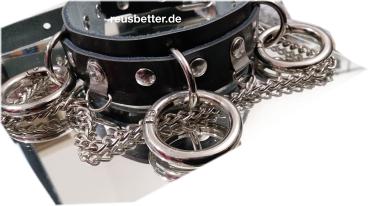Echtleder Halsband | Gothic - Clubware - Harajuku mit O-Ringen und Ketten Schwarz
