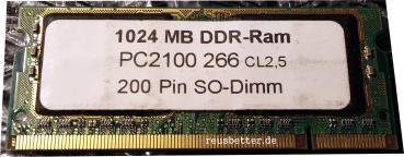 1024 MB Notebook RAM | DDR-RAM PC2100 266 CL2.5 | 200 Pin SO-Dimm MacBook
