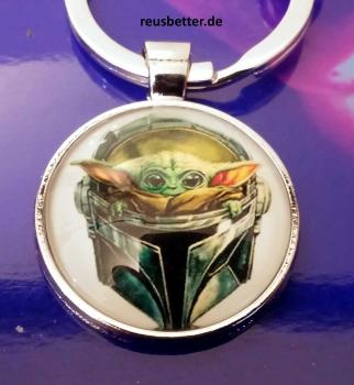 Star Wars Baby Yoda- Grogu Motiv Taschen - Schlüssel Anhänger | Glascabochon | Silber