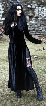 Necessary Evil | Phaedra -  leichter Mystischer Samt Kapuzenmantel mit Schlitzen