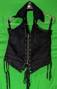 Damen Neckholder Bluse Top mit Schnürung - BAT ATTACK - Schwarz - L