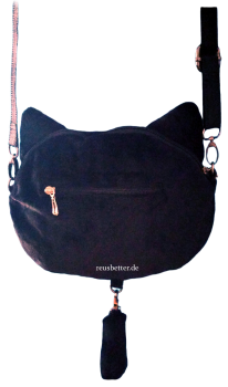 Handtasche NemuNeko Katzen Umhängetasche verstellbar Samt schwarz