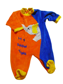 Nicki Strampler Größe 50/56 Orange Blau mit Elefanten Applikation