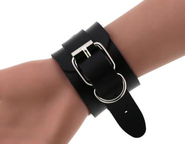 O-Ring Leder Armband  - Nieten Schwarz Silber -  Gothic - Club - Harajuku