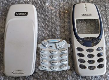 Original Nokia 3310 3330 Handyhülle Grau Blau komplett