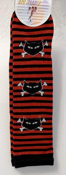 Damen Overknee ☻ Beinstulpen Katzen Bones ☻ Rot Schwarz gestreift