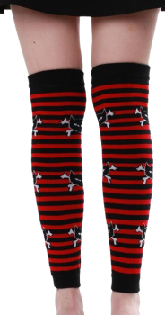 Damen Overkne Beinstulpen Piraten Katze Rot Schwarz gestreift Rock Daddy