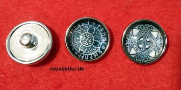 Runen Futhark Vikings Snap Lederarmband Schwarz mit Glascabochon