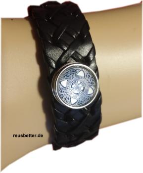 Preview: Runen Futhark Vikings Snap Lederarmband Schwarz mit Glascabochon