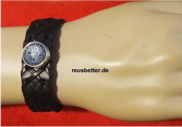 Runen Futhark Vikings Snap Lederarmband Schwarz mit Glascabochon